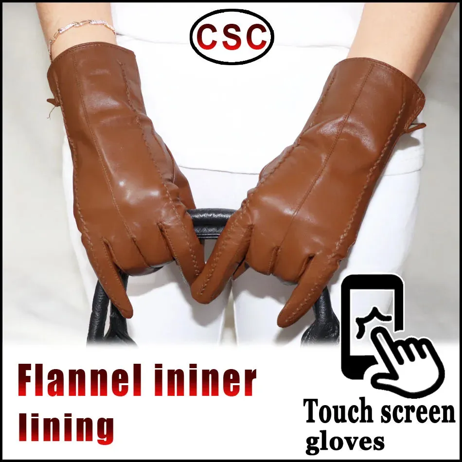 Women's Sheepskin Gloves Winter Warmth Plus Velvet Short Thin Touch Screen Driving Female Color Leather Gloves New High-end 2024