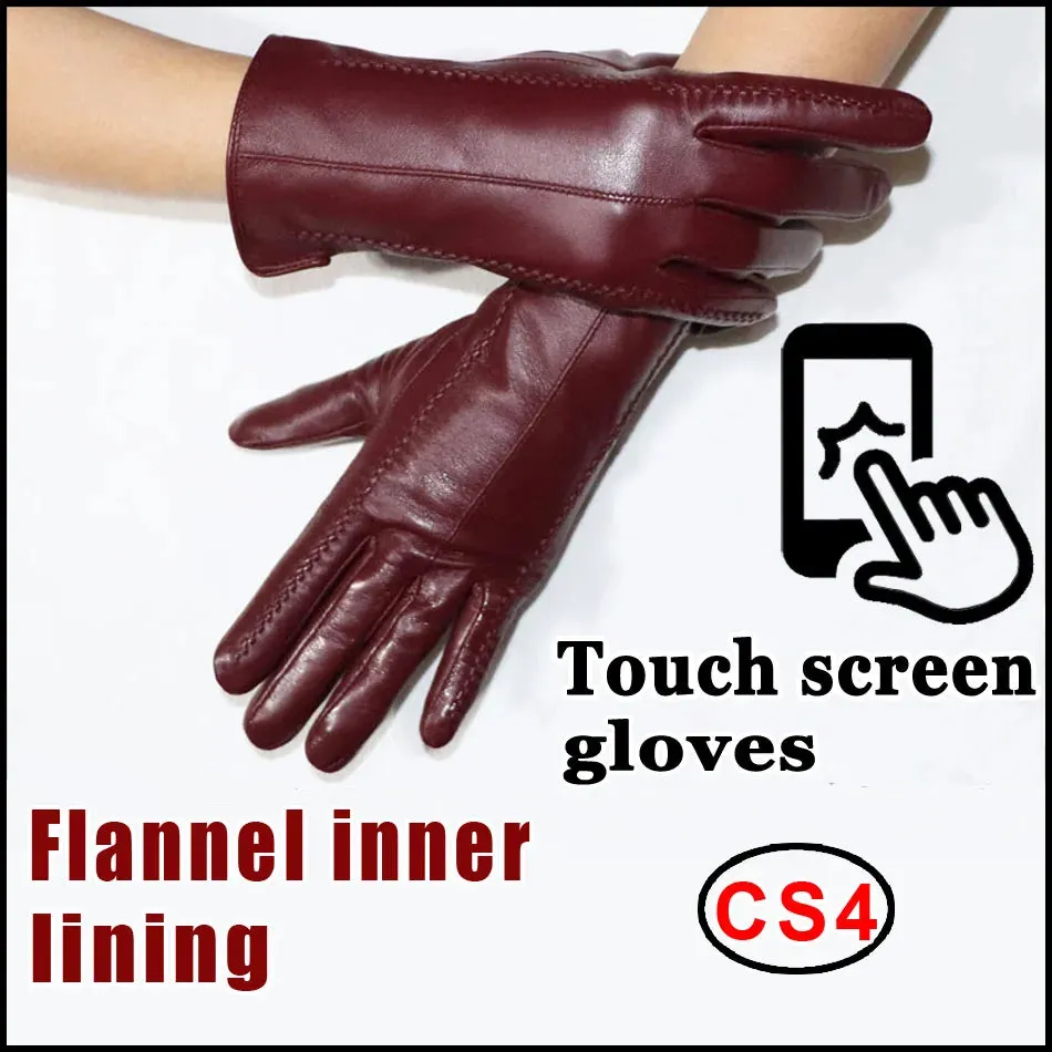 Women's Sheepskin Gloves Winter Warmth Plus Velvet Short Thin Touch Screen Driving Female Color Leather Gloves New High-end 2024