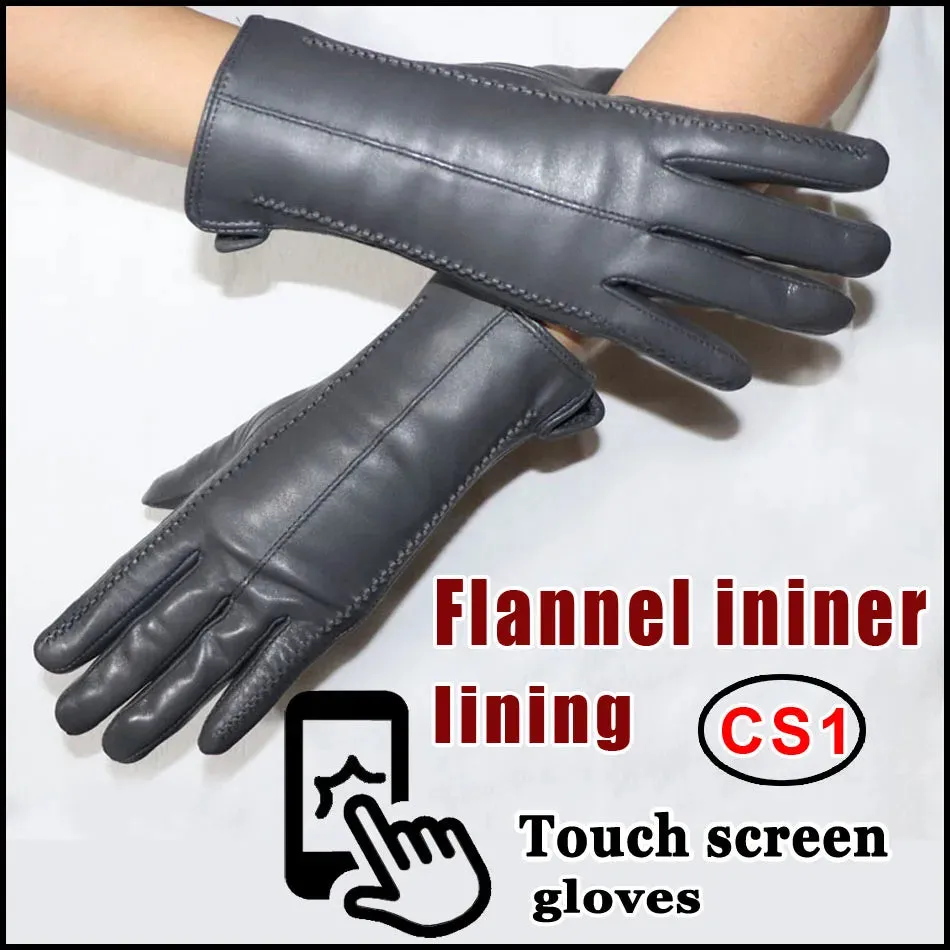 Women's Sheepskin Gloves Winter Warmth Plus Velvet Short Thin Touch Screen Driving Female Color Leather Gloves New High-end 2024